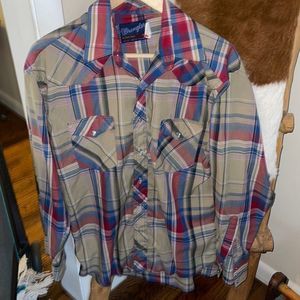 RARE Vintage 1990s Wrangler Cowboy Western Pearl Snap Button Down Shirt